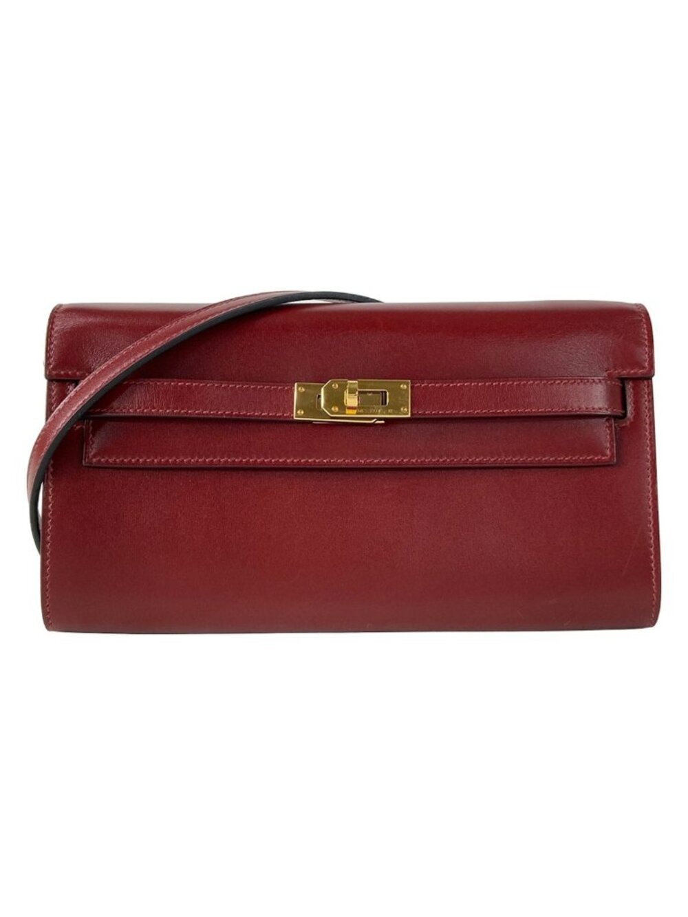 Hermes Wallet Kelly Long to Go Rouge Ash on Chain Gold Shoulder Bag